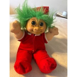 Russ Berrie Troll Doll Red Elf Pajamas Green Hair Vintage Collectible 2338